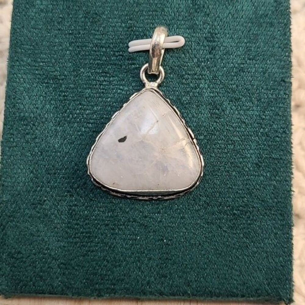 925 Sterling Silver Rainbow Moonstone Triangle Pendant Blue Flash Gemstone Boho